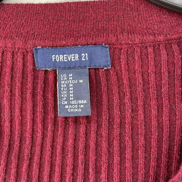 Forever 21 Sweater Womens M Red V-Neck Ribbed Knit Stretch Slim FitLong Sleeves - Picture 9 of 10